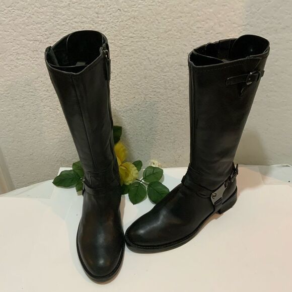 ECCO Hobart Harness Black Leather Mid Calf Moto Boot Size 38 US 7.5 Low Heel - Picture 12 of 12